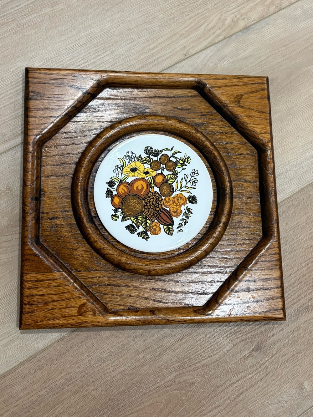 square 1970s goodwood “spice of life” wood & ceramic cheese board